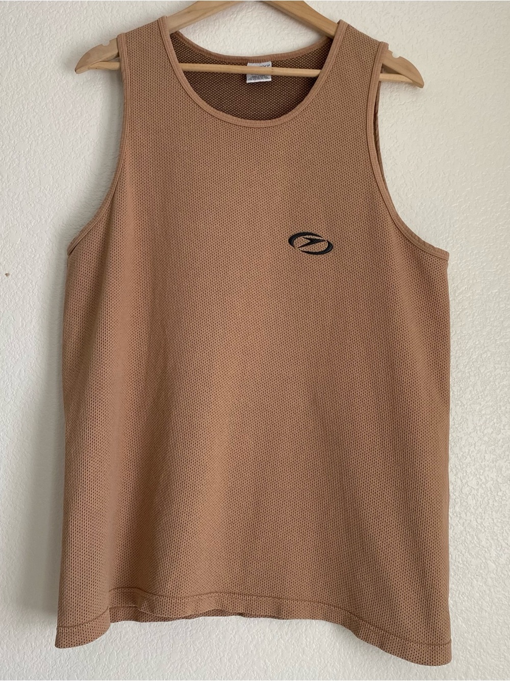Vintage Speedo beige mesh tank top with puff print logo on the chest, XL